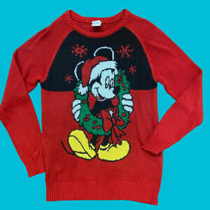 Disney Mickey Mouse Christmas Sweater Red Black Women's Size Small